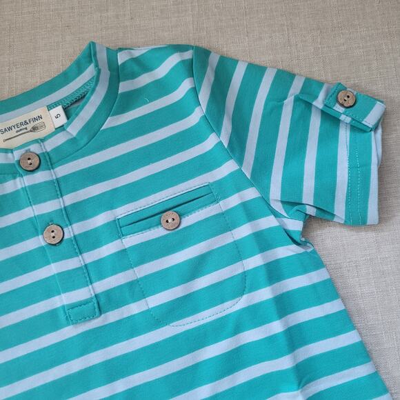 Sawyer & Finn Aqua Striped Tab Tee - Picture 2 of 5